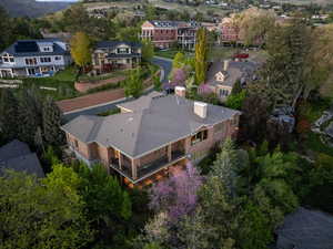 Aerial view featuring a mountain view and a residential view