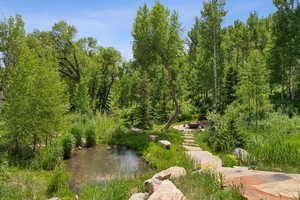 View of property's community featuring a garden pond