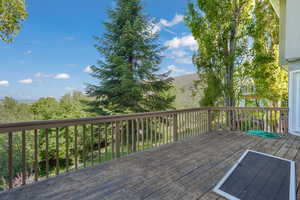 Wooden deck with a mountain view