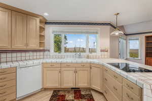 Kitchen featuring a sink, light brown cabinetry, and dishwasher
