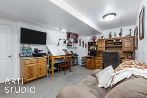 Office with light colored carpet