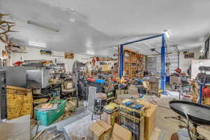 Garage with a workshop area