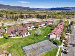 Aerial view featuring a mountain view