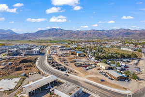 Aerial view featuring a mountain view