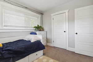 Bedroom with carpet flooring
