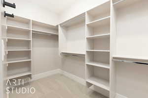 Spacious closet with carpet flooring