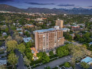 Aerial view at dusk of a mountain view