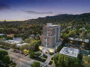 Aerial view at dusk of a mountain view