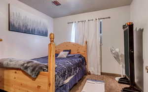 Bedroom with baseboards and carpet