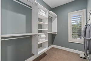 Spacious closet featuring carpet