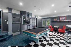 Rec room featuring billiards, recessed lighting, and tile patterned floors