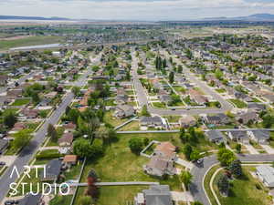 Bird's eye view with a water and mountain view and a residential view