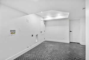 Washroom featuring hookup for an electric dryer, baseboards, hookup for a washing machine, and gas dryer hookup