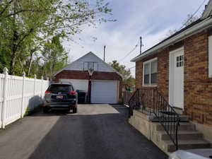 Detached garage with fence