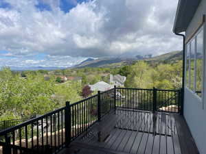 Wooden deck with a mountain view