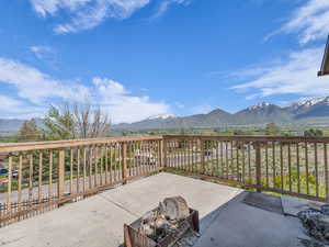 View of patio / terrace with a mountain view