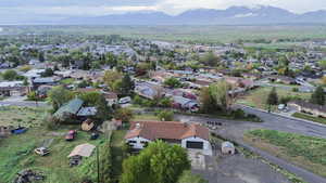 Bird's eye view of a mountainous background