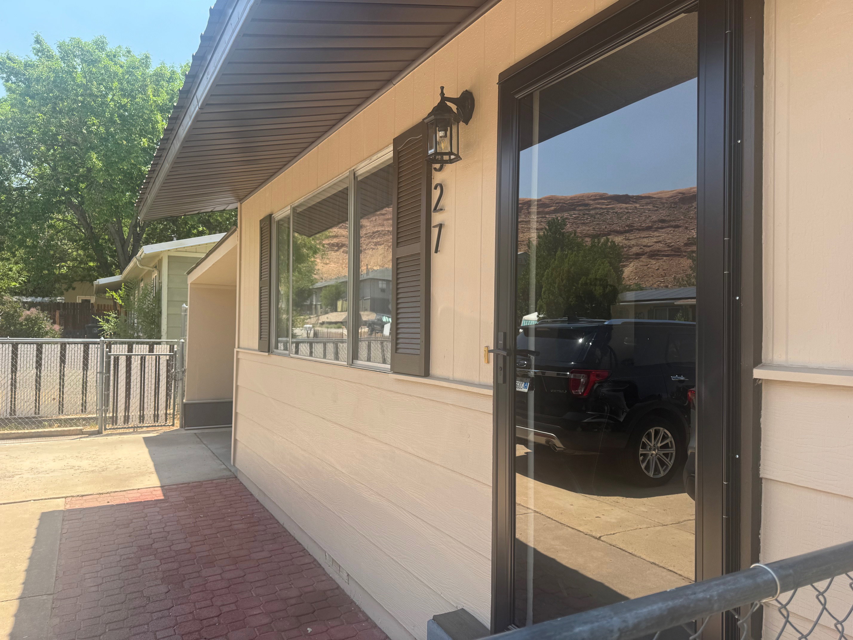 View of front patio with new exterior door
