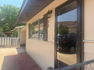 View of front patio with new exterior door