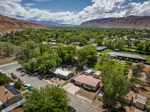 Drone / aerial view of a mountain backdrop