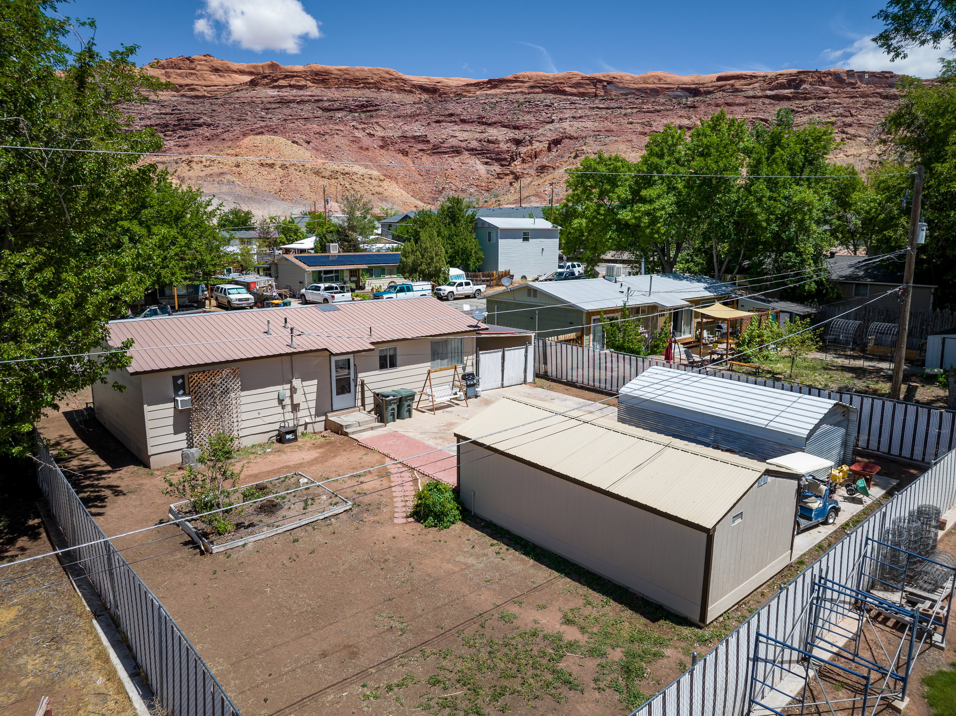 Drone / aerial view of a mountainous background