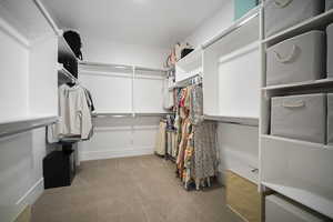 Spacious closet with carpet flooring