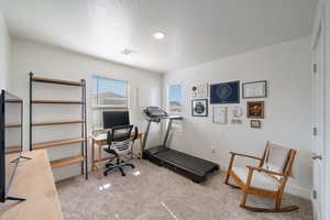 Exercise room with visible vents and carpet