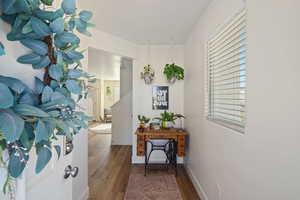 Corridor with baseboards and wood finished floors