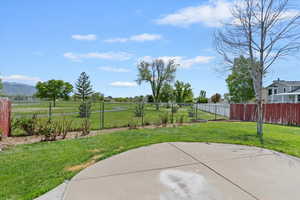 View of patio featuring a mountain view