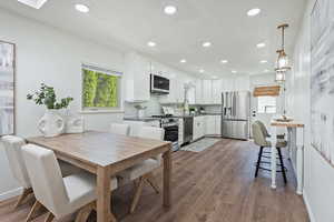 Dining room featuring recessed lighting,  wood finished floors