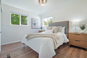 Bedroom with wood -like finished floors