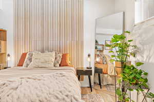 View of bedroom with textured wall