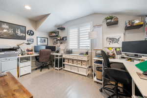 Office featuring lofted ceiling