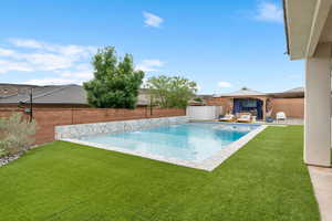 View of pool featuring a gazebo, an outdoor living space, and a patio area