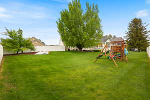 View of yard featuring a fenced backyard and a playground