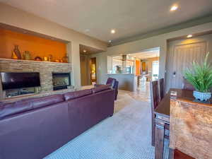 Living area with a fireplace