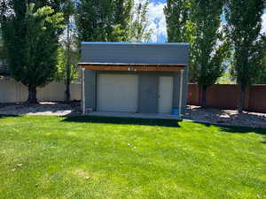 View of detached garage