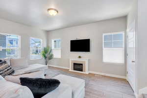 Living room with light LVP flooring