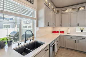 Kitchen featuring a sink, stainless steel dishwasher, healthy amount of natural light, and tasteful backsplash