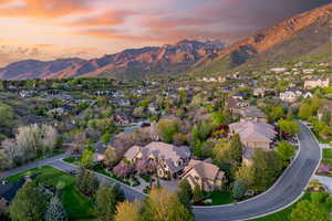 Aerial view at dusk with a mountain view and a residential view