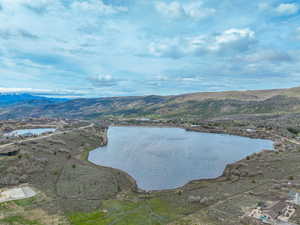 Aerial view of a water and mountain view