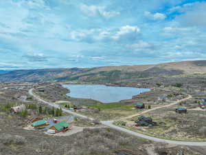 Aerial view of a water and mountain view