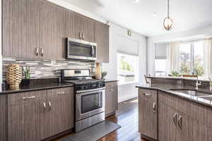 Kitchen featuring stainless steel appliances, plenty of natural light, a sink, and tasteful backsplash