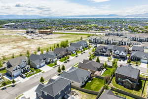 Aerial perspective of suburban area with mountains