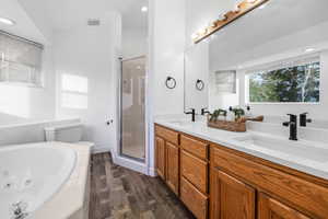 Primary bathroom with a jetted tub