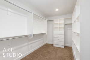 Walk in closet featuring carpet floors
