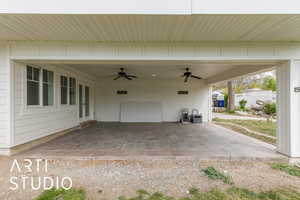 View of patio / terrace featuring ceiling fan