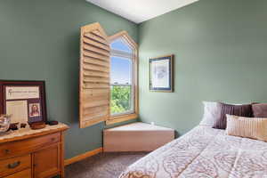 Bedroom featuring carpet flooring and baseboards