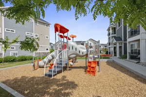 Communal playground with a residential view