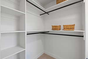 Spacious closet with carpet floors